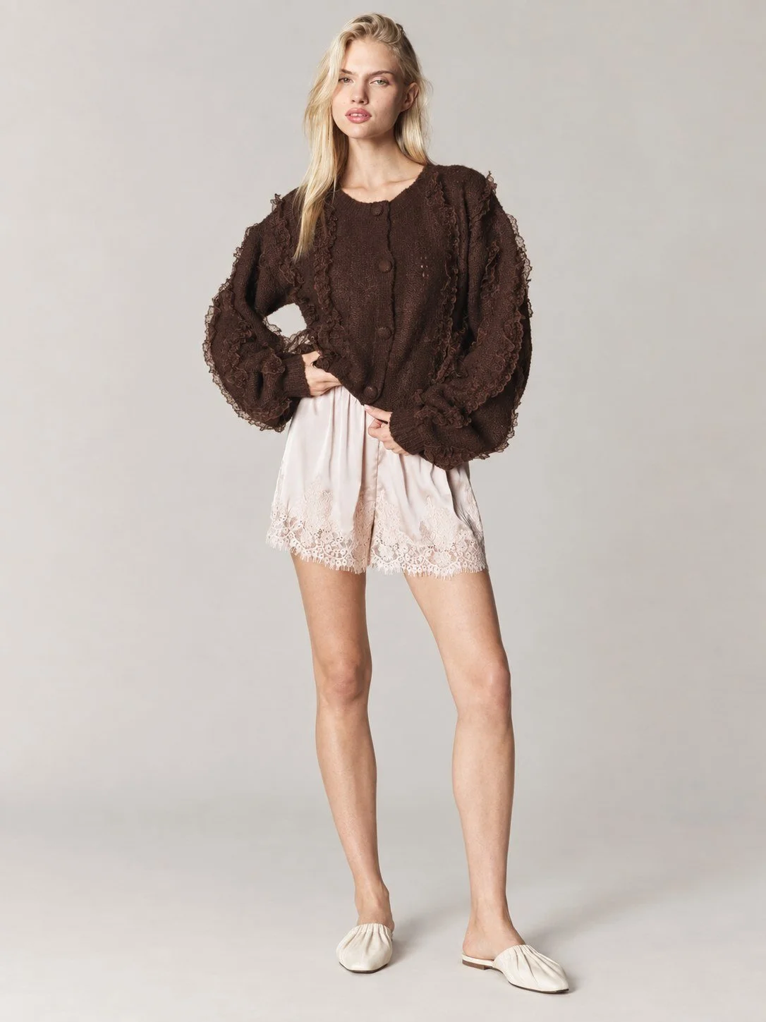 Ellie Satin Floral Lace Trim Shorts