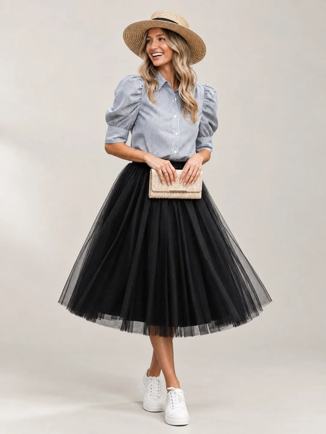 Puff Sleeve Button Down Striped Blouse