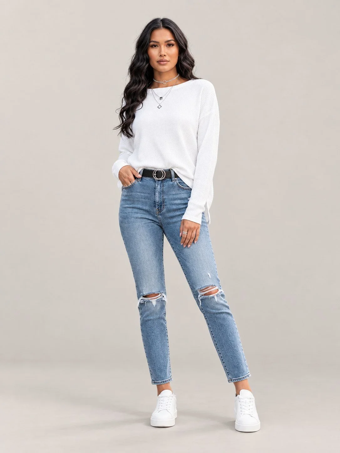 Oversized Waffle Long Sleeve Top