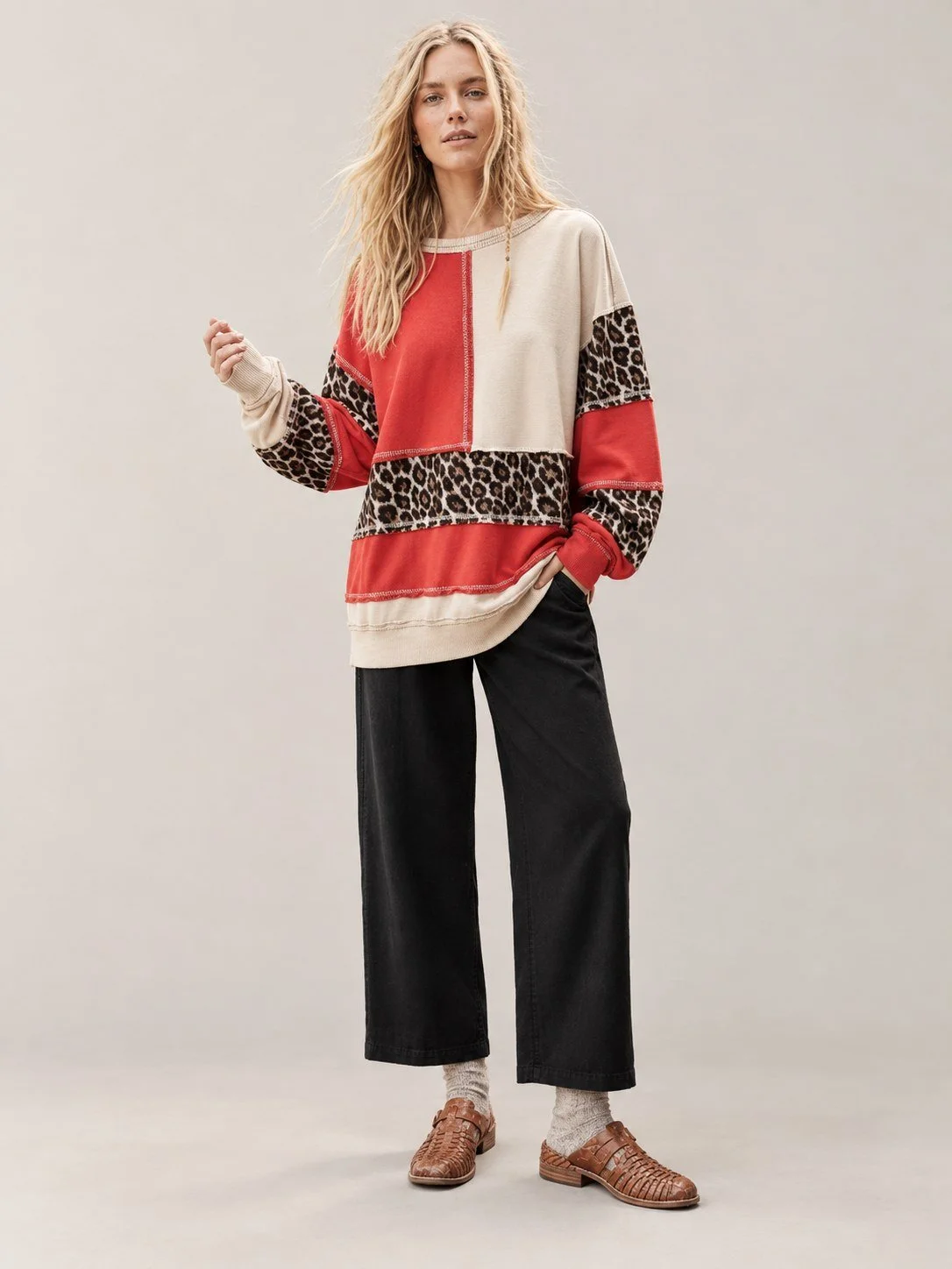 Leopard Patchwork Oversized Sweatshirt