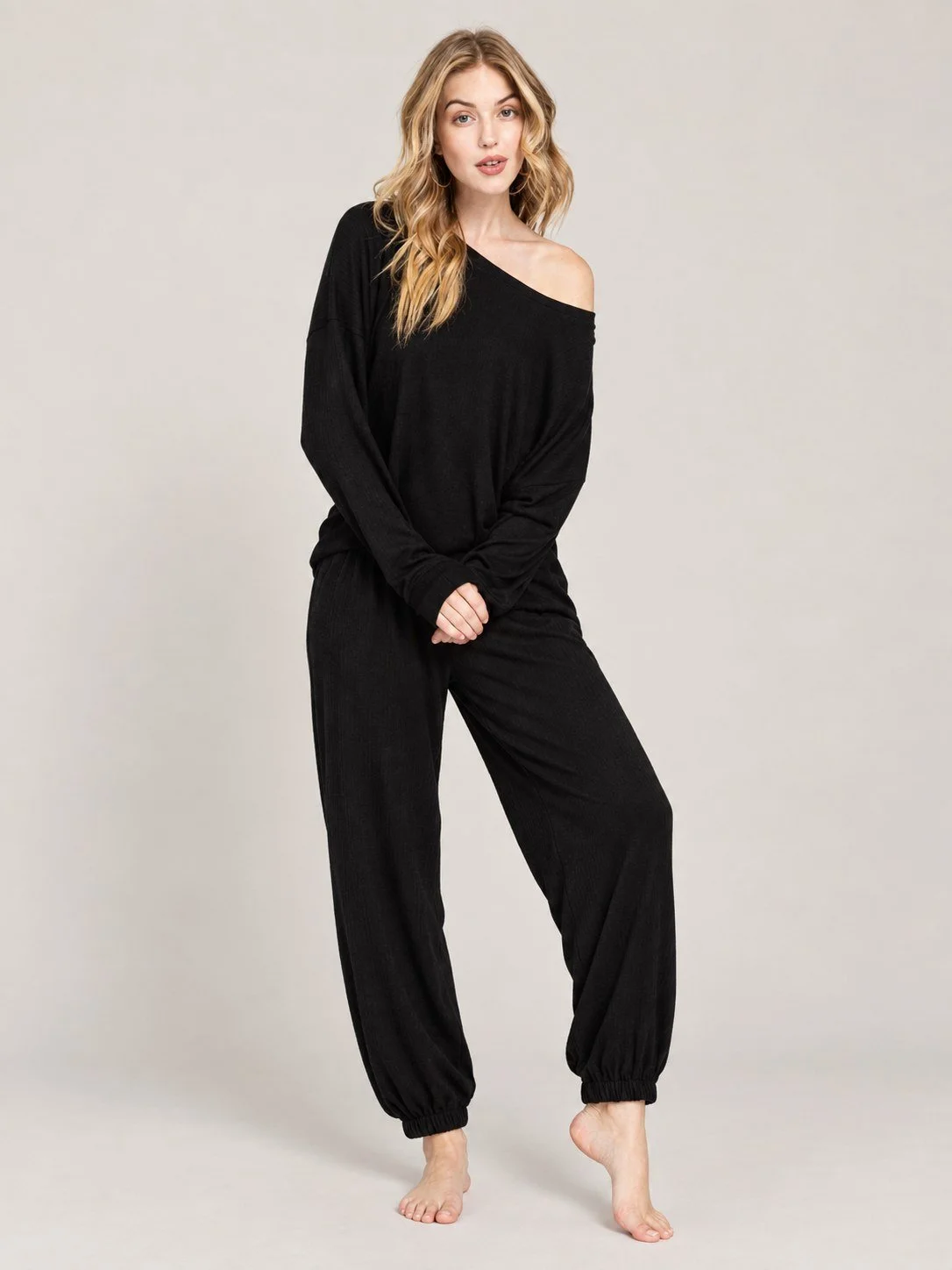 Black Ribbed Jogger Set