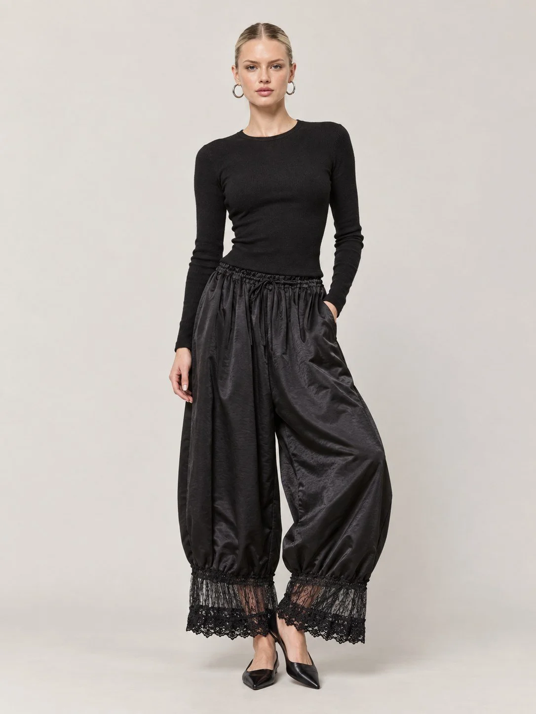 Satin Lace Trim Bloomer Pants