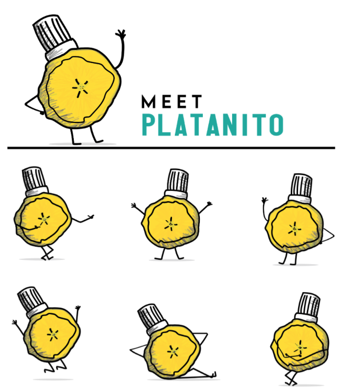 Cartoon lemon slices with facial features dancing and posing, with text 'Meet Platanito' at the top.