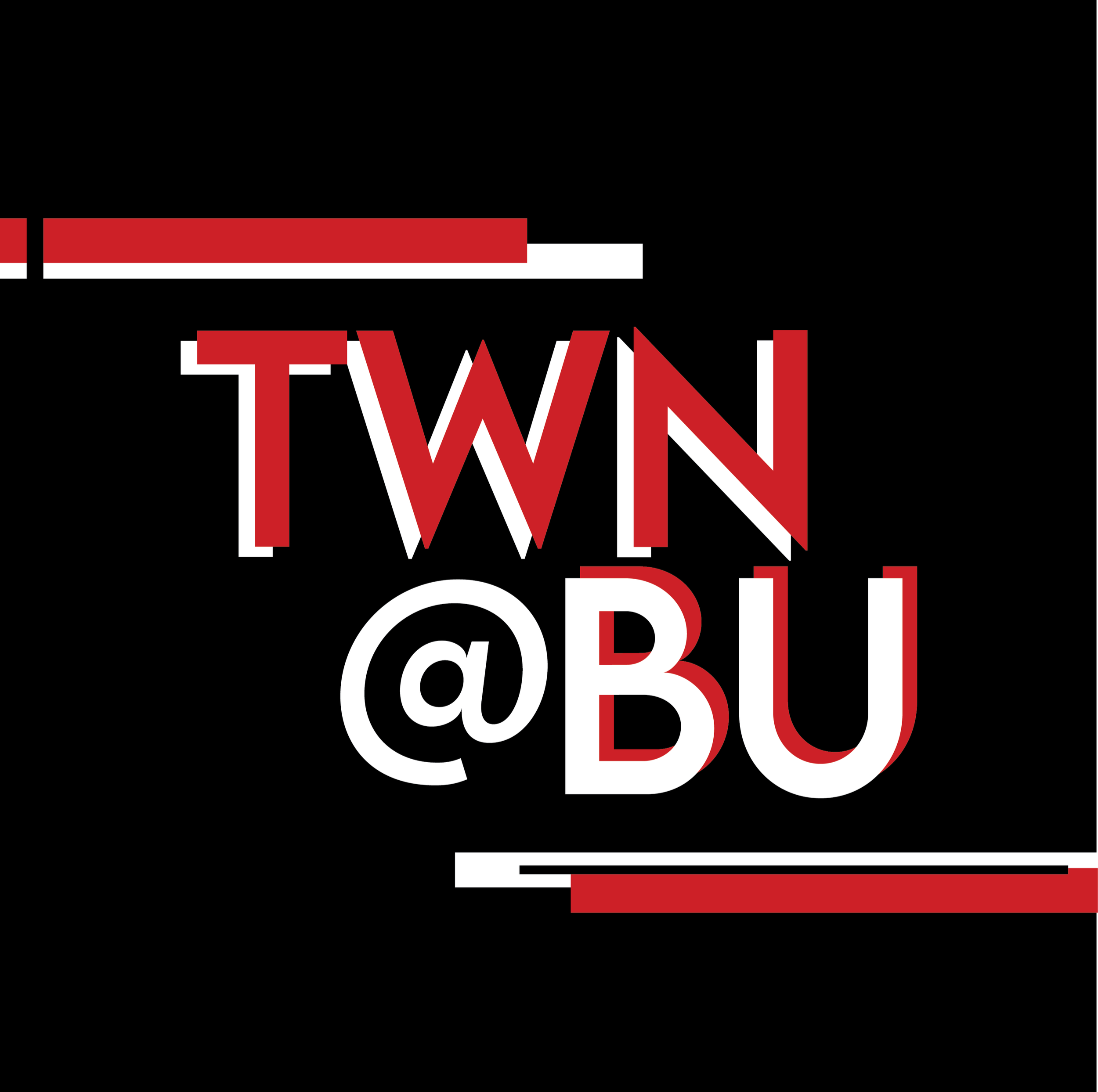 Poster design for The Women's Network at Boston University with stylized text in black, white, and red colors.