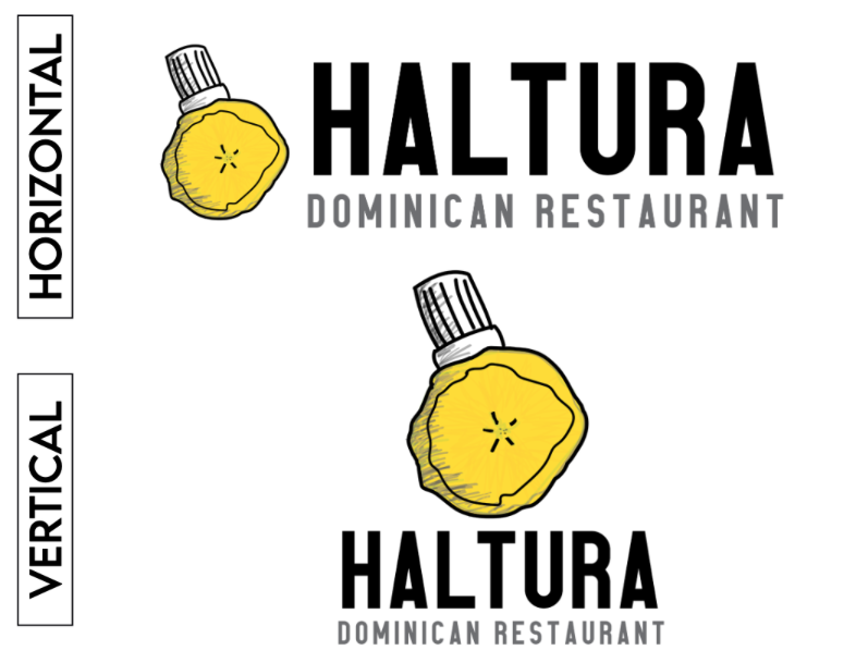 Logo for Haltura Dominican Restaurant with a lemon slice and a bottle cap illustration, shown in both horizontal and vertical layouts.