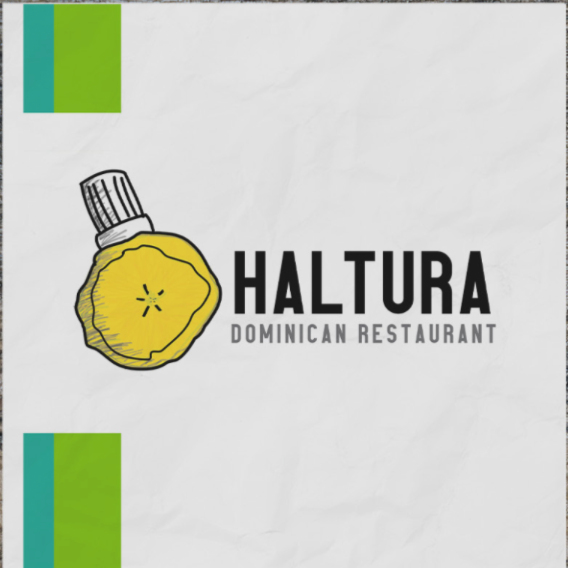 Logo of Haltura Dominican Restaurant featuring a lemon with a salt shaker on top.
