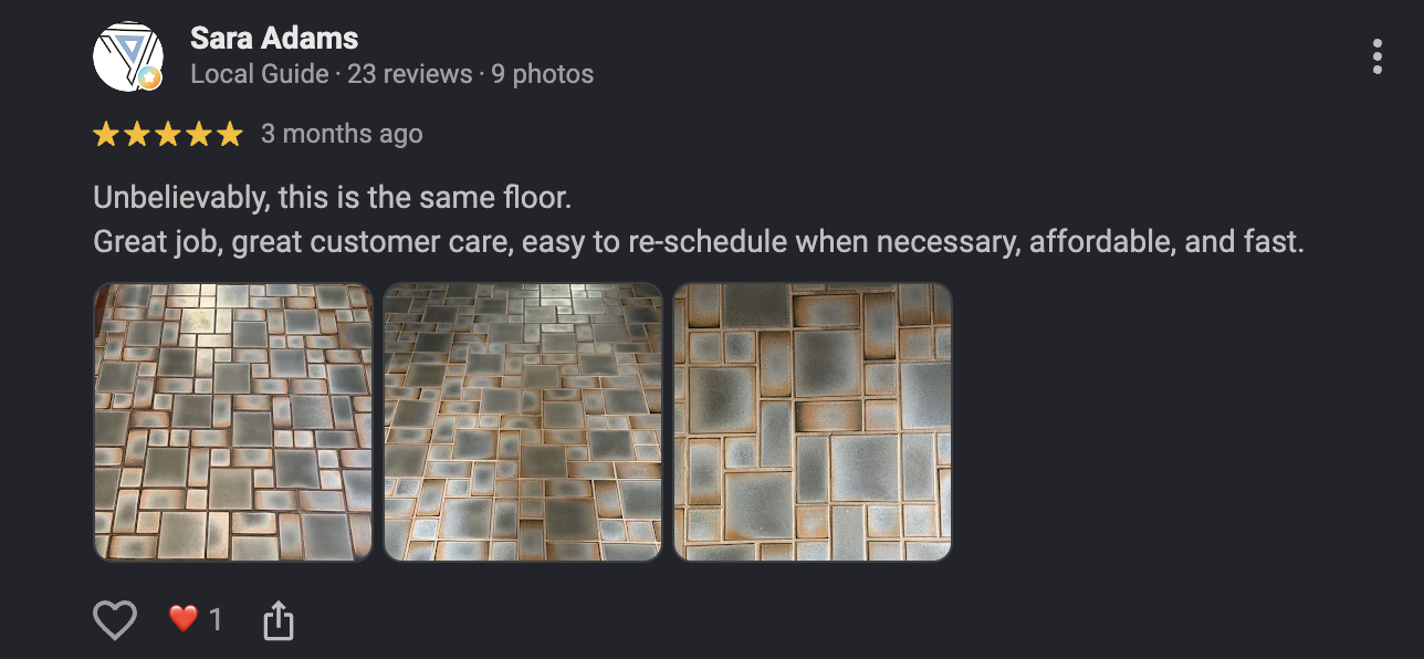 Screenshots of three different tiled floors showing a mosaic pattern with various shades of gray and brown tiles.