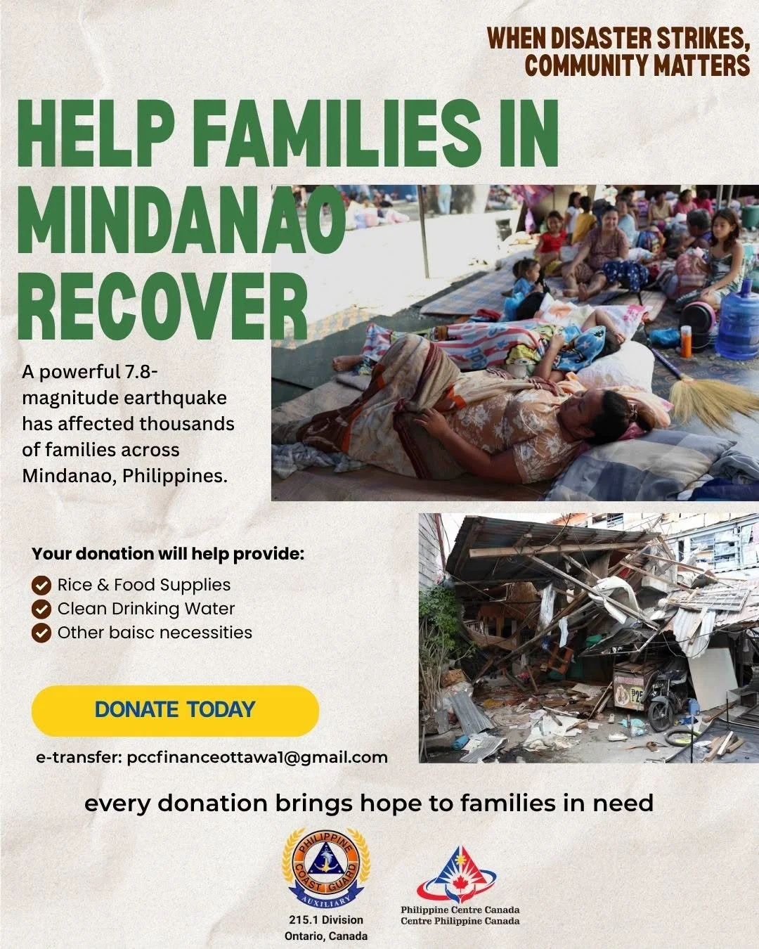 HELP FAMILIES AFFECTED BY THE MINDANAO EARTHQUAKE