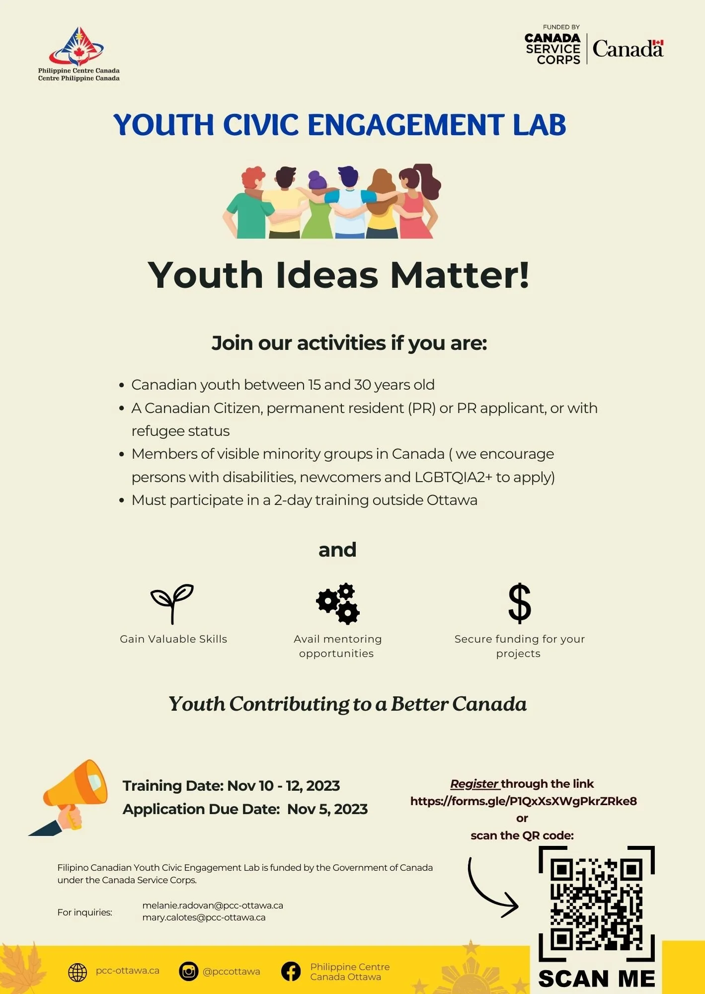 UPDATE ON PCC'S YOUTH CIVIC ENGAGEMENT LAB: ACTIVITIES NOW OPEN TO VISIBLE MINORITIES, 15-30YEARS OLD