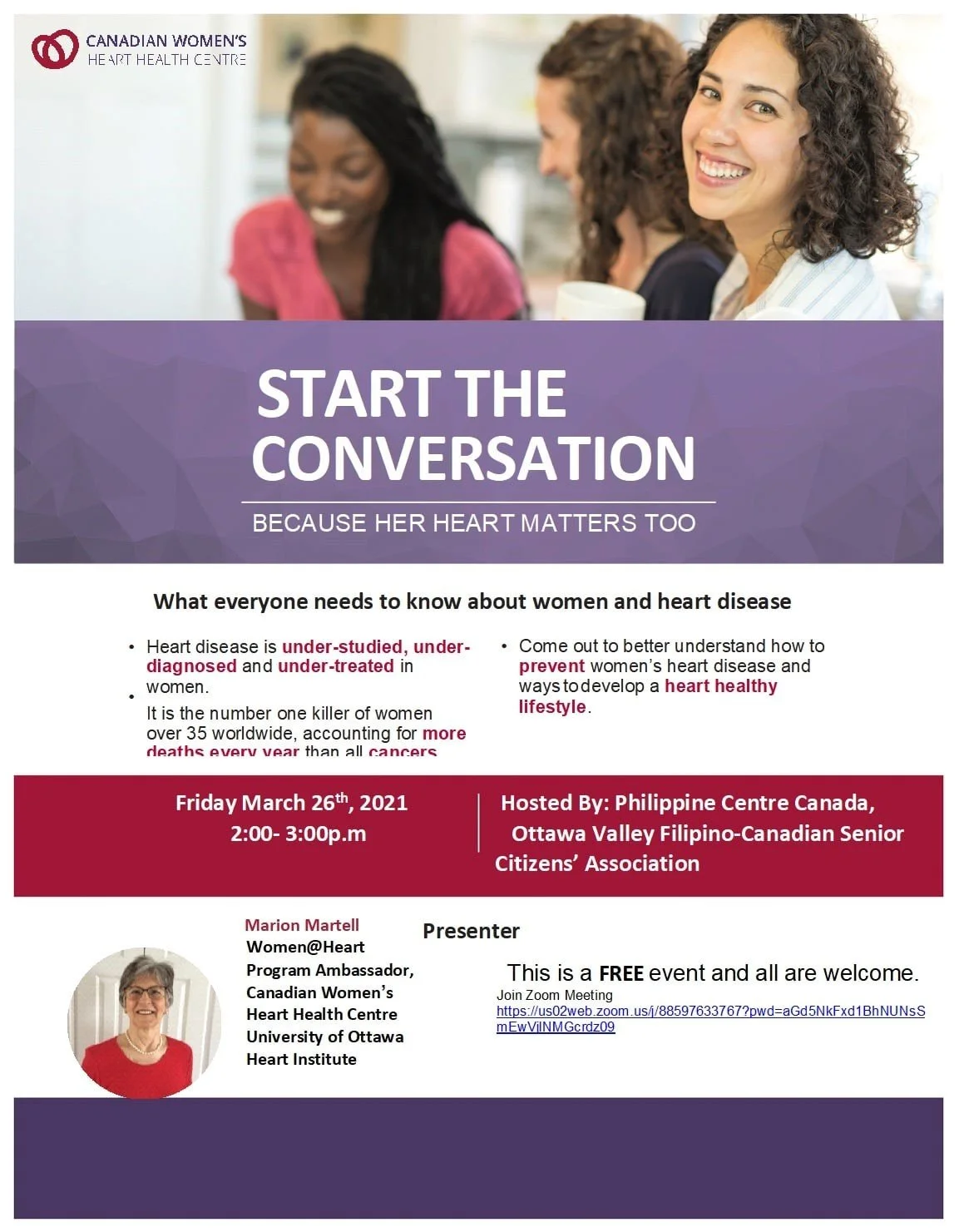 Women’s Heart Health Talk by Marion Martell April 17, 2021