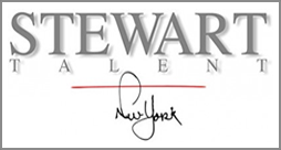 Logo for Stewart Talent featuring the company name and a signature-style text of New York.