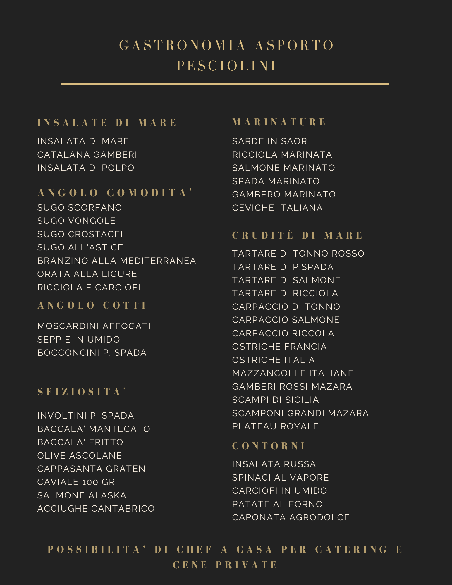 MENU DA ASPORTO della gastronomia di pesciolini