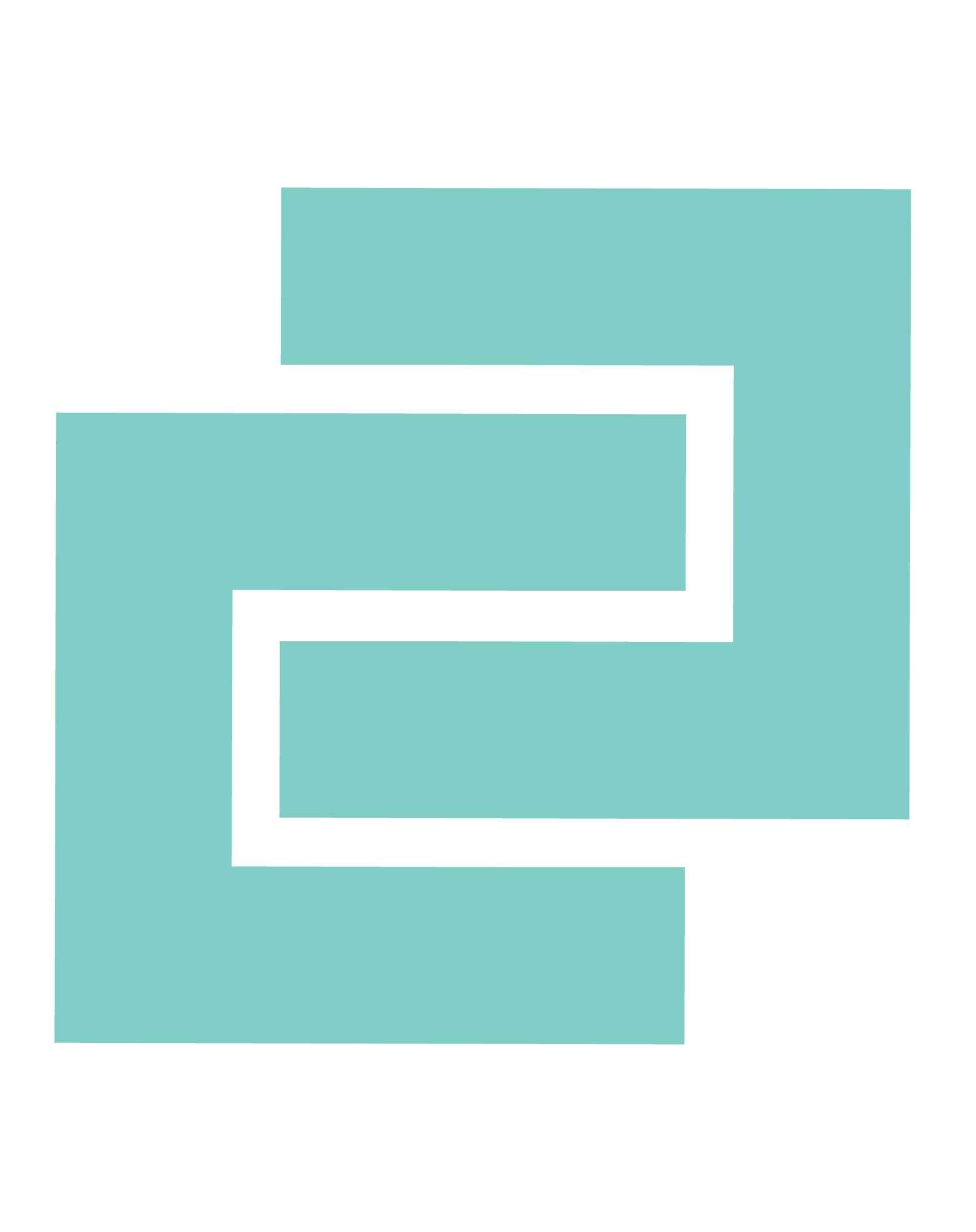 Overlapping teal-colored squares on a white background.