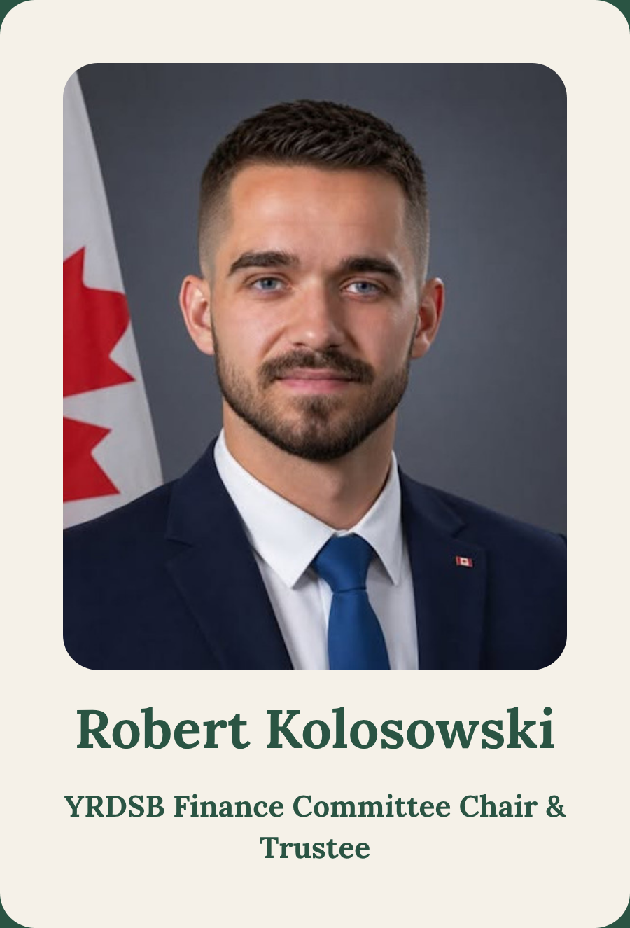 Robert Kolosowski, YRDSB Finance Committee Chair and Trustee, endorsing Hayden Lai for YRDSB Trustee