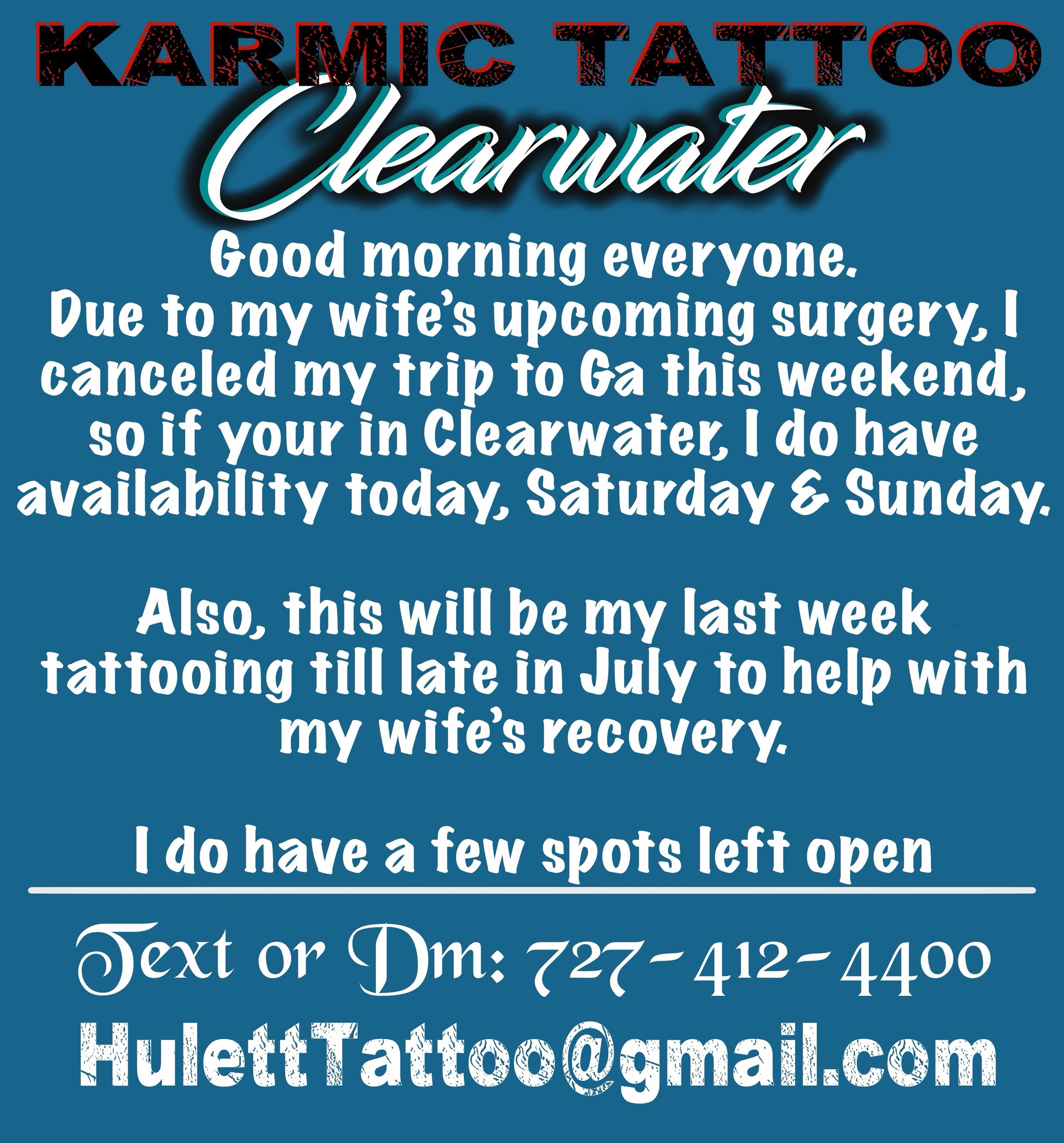 Good morning everyone. The post pretty much says it all. I&rsquo;ll be tattooing this weekend and throughout the upcoming week, then I&rsquo;ll be taking some time off with my wife. I have limited spots, but if you want in before I&rsquo;m off, hit m