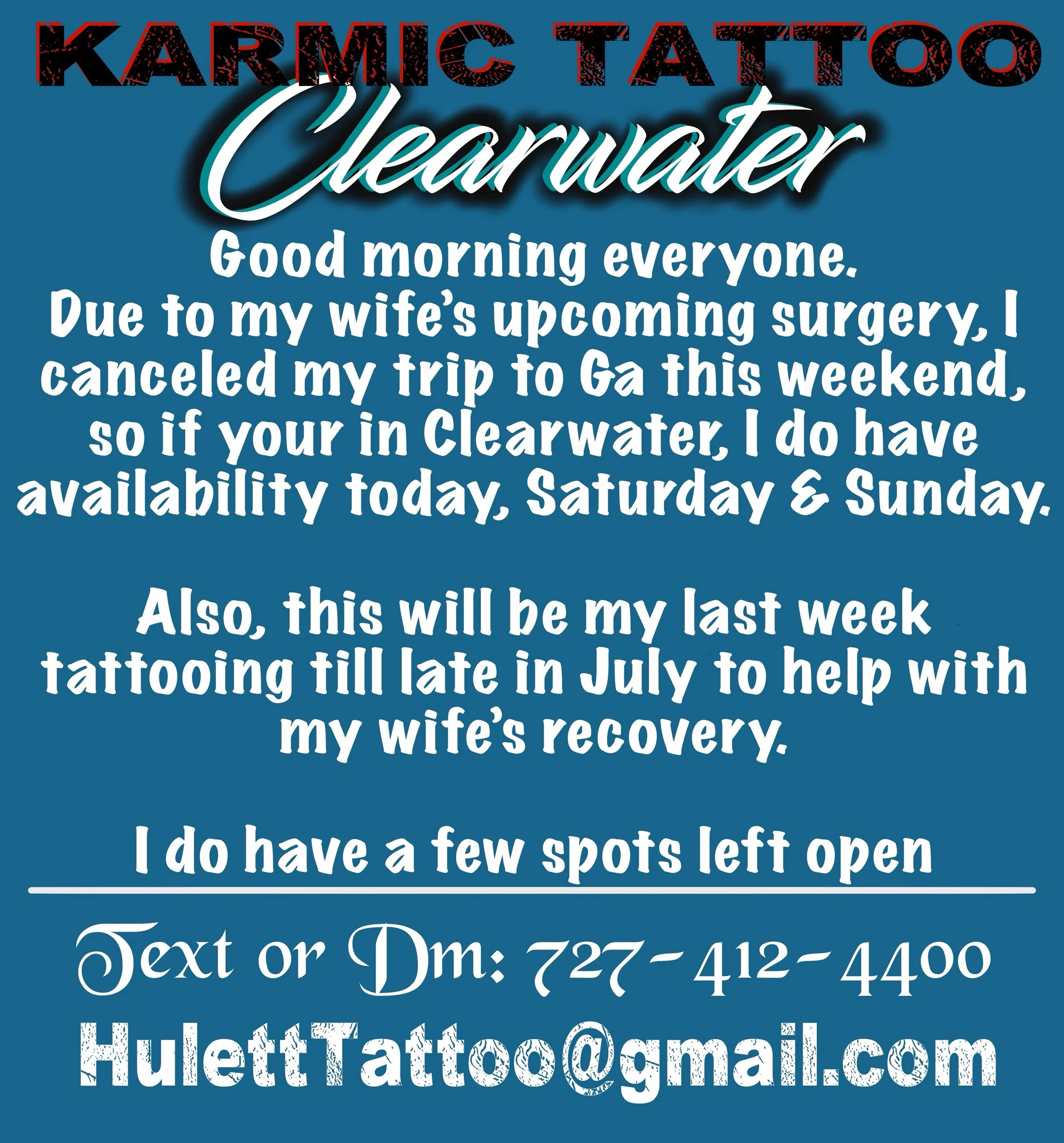 Good morning everyone. The post pretty much says it all. I&rsquo;ll be tattooing this weekend and throughout the upcoming week, then I&rsquo;ll be taking some time off with my wife. I have limited spots, but if you want in before I&rsquo;m off, hit m