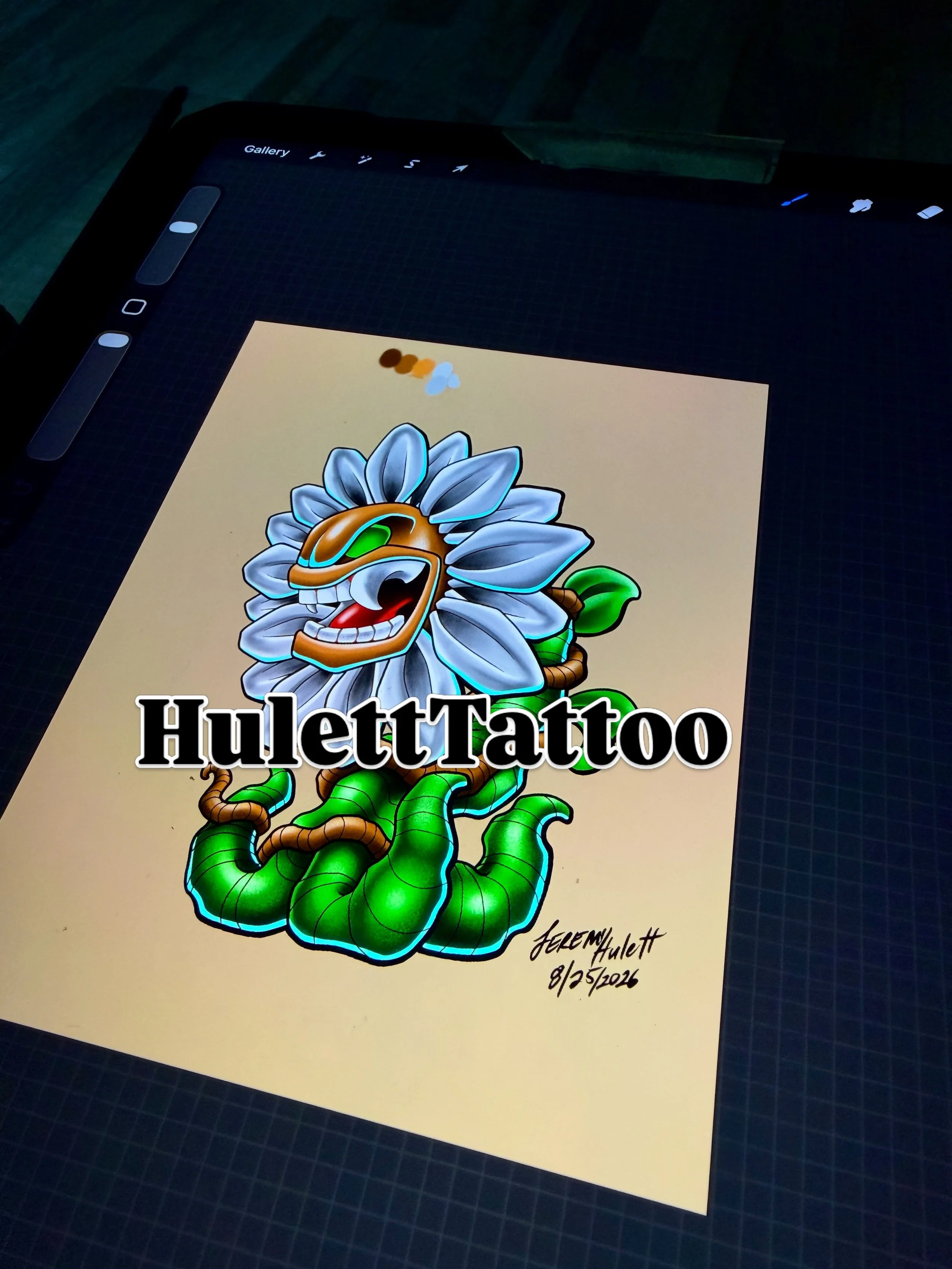 Here&rsquo;s #1 of 5 monster flowers that I drew up for October. I&rsquo;ll post one each day this week. Special pricing on this Monster Flower series. One and done. This one is titled &ldquo;Diabolical Daisy&rdquo;. @huletttattoo @karmic_tattoo_clea