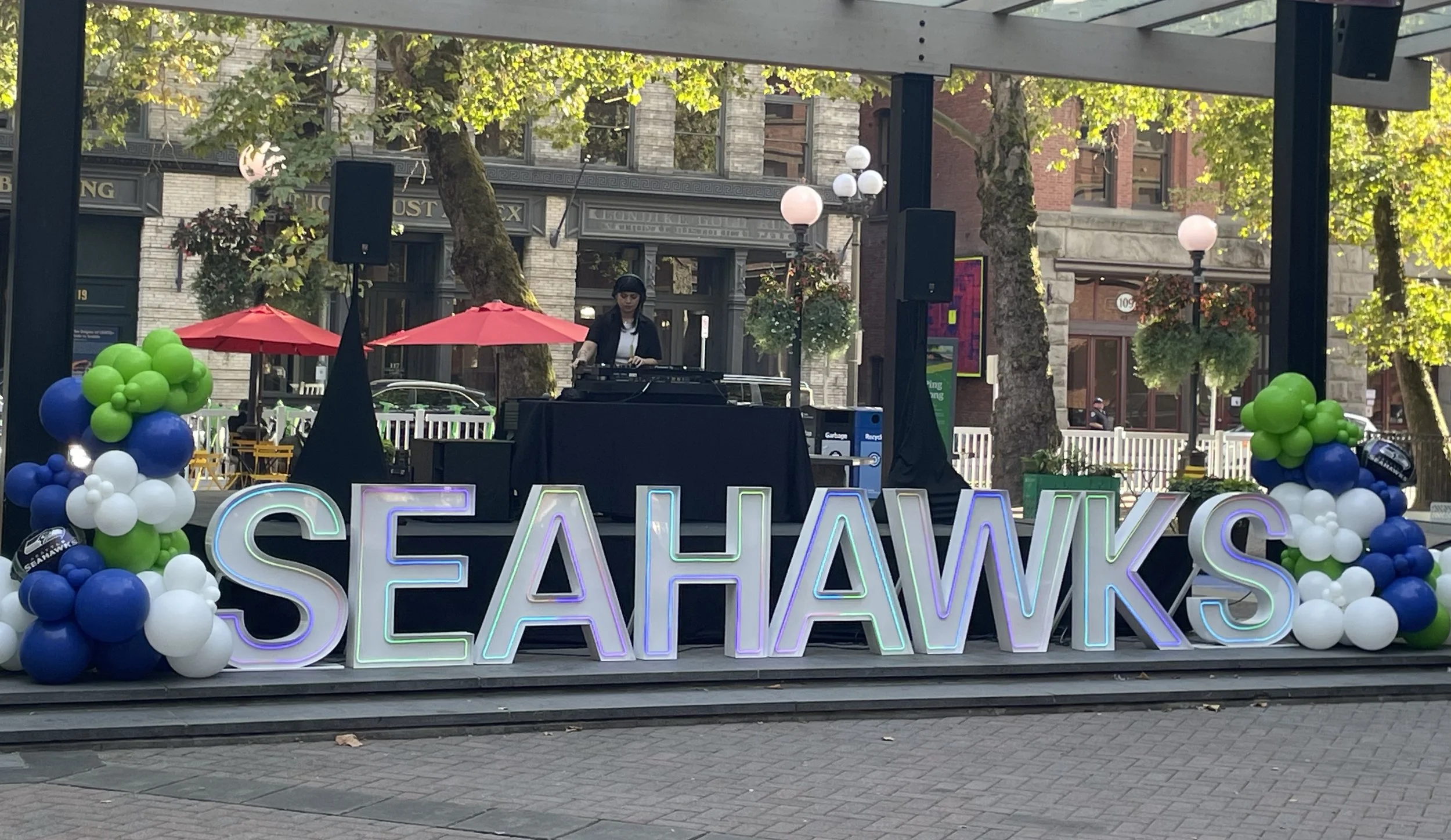 A DJ set up to play before the Seahawks 2026 opening game.