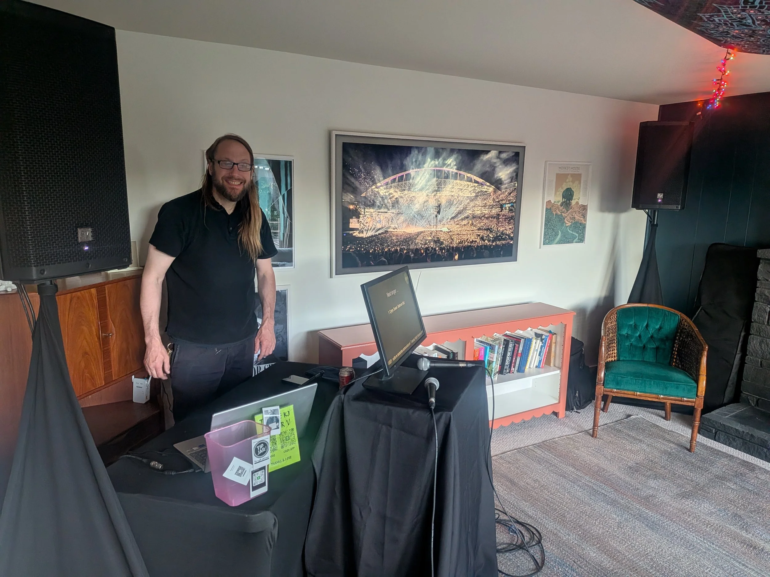 Our mobile karaoke host getting set up for a private in-home karaoke party!
