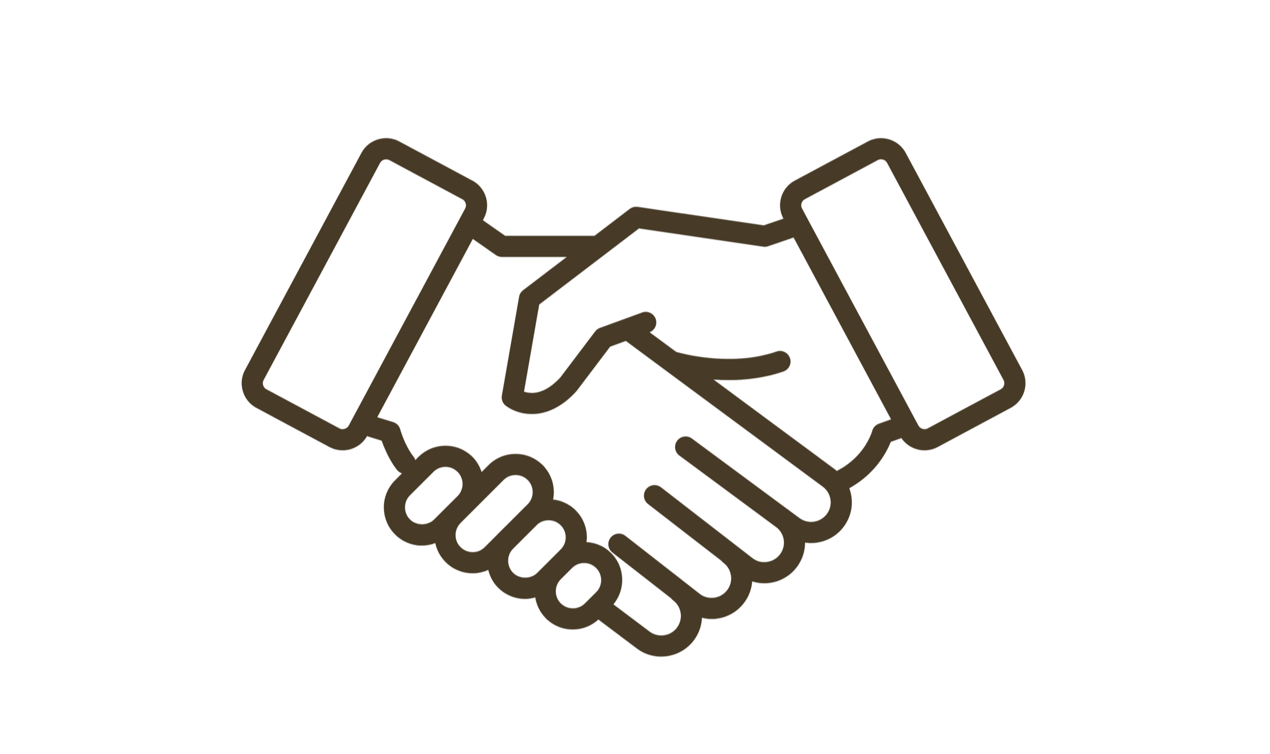 Outline of two hands shaking, representing agreement or partnership.