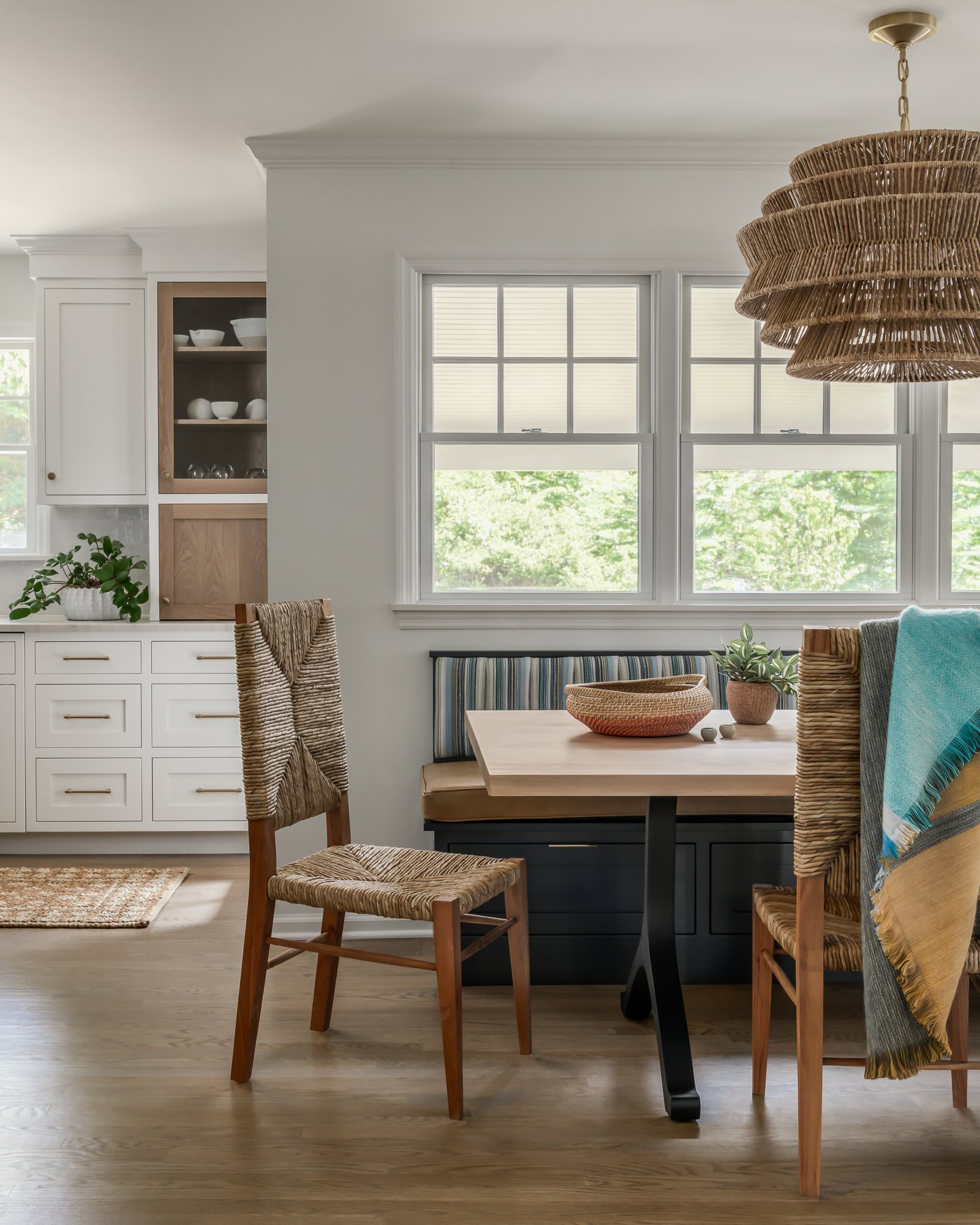 breakfast nook area underneath windows
