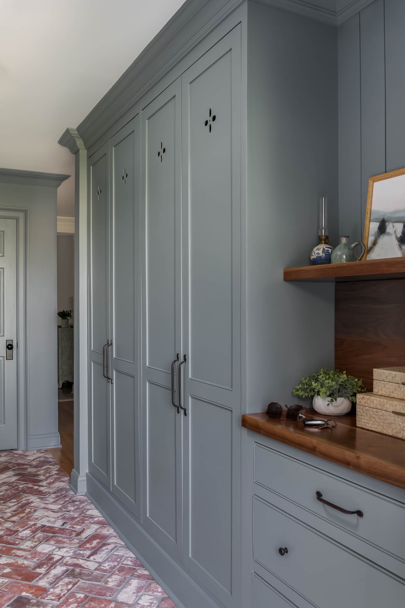 blue mudroom cabinetry