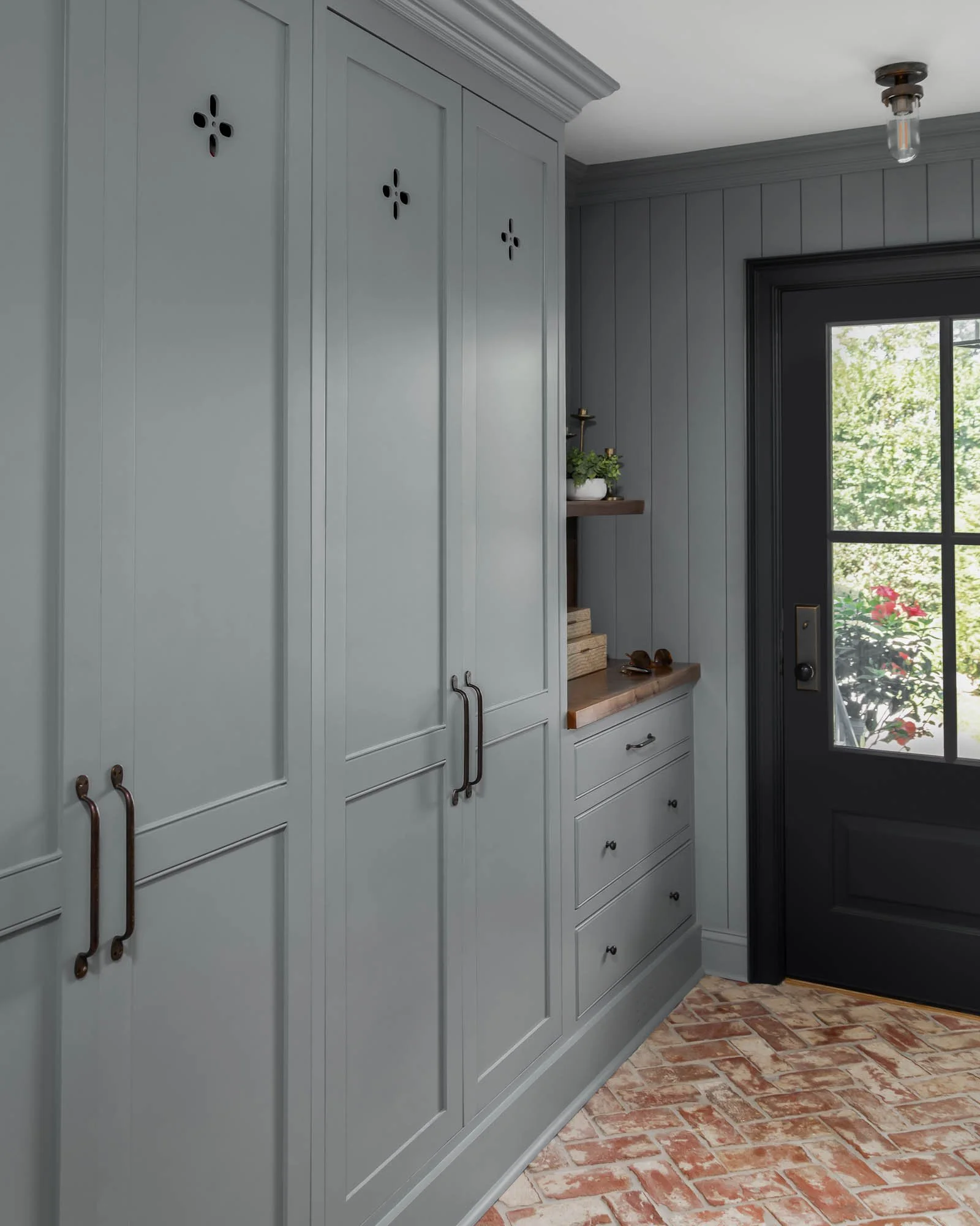 blue mudroom cabinetry