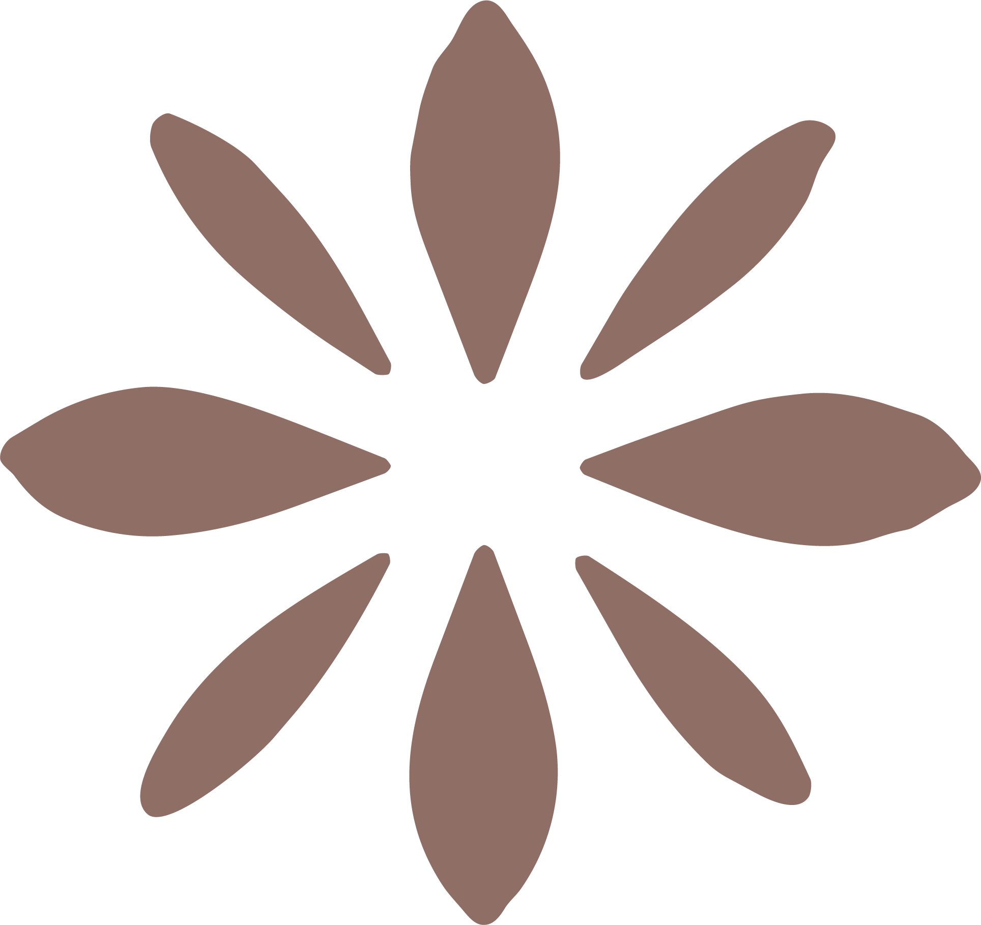 A stylized graphic of a butterfly with symmetrical elongated brown wings and a central body in a minimalist style.