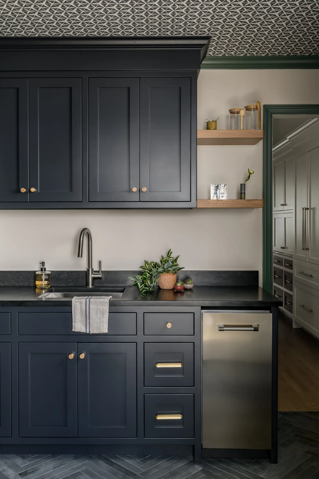 dark blue mudroom cabinetry