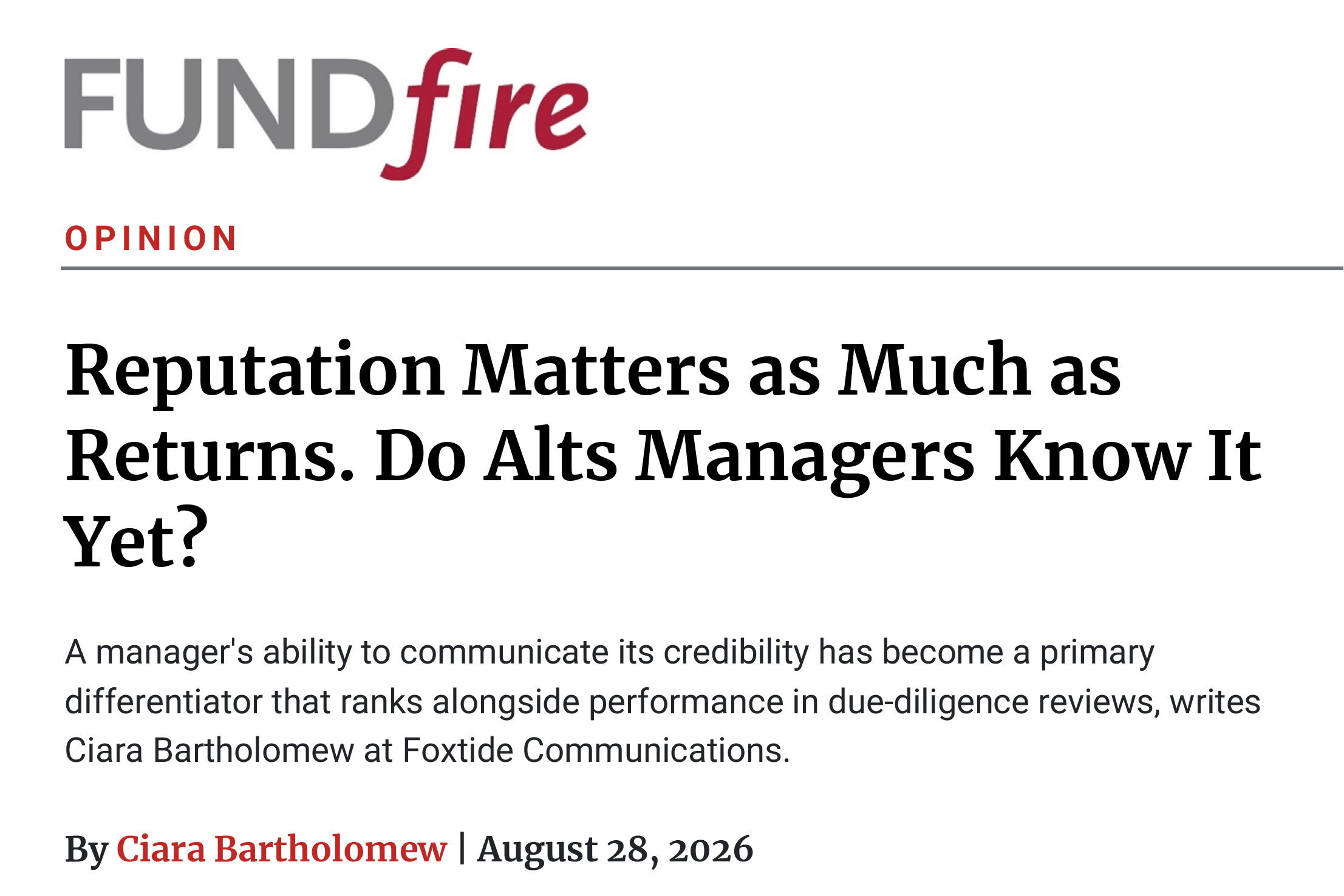 Ciara Bartholomew writes for FUNDfire to share her opinion on a manager's ability to communicate credibility