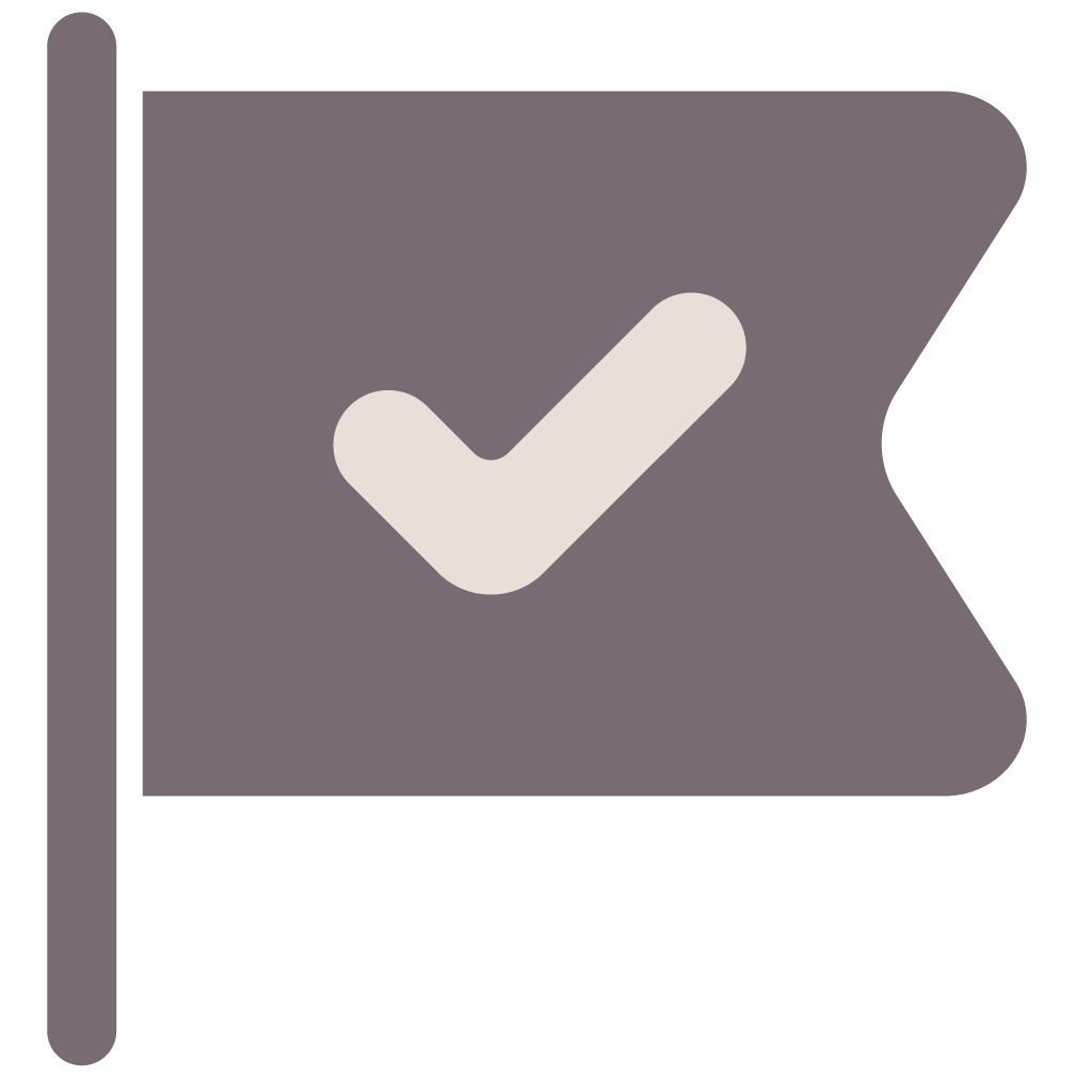Icon of a flag with a checkmark in the center