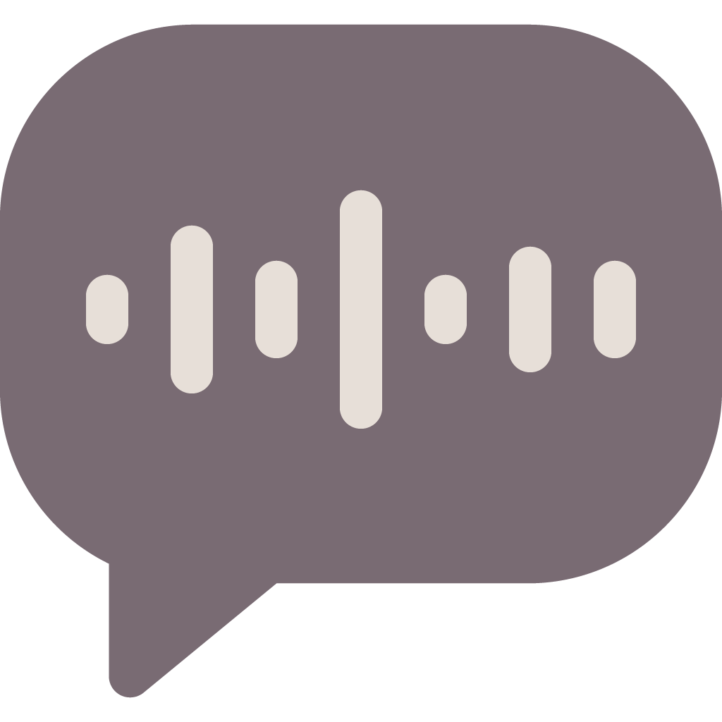 Speech bubble icon with sound wave lines inside, representing voice or audio communication.