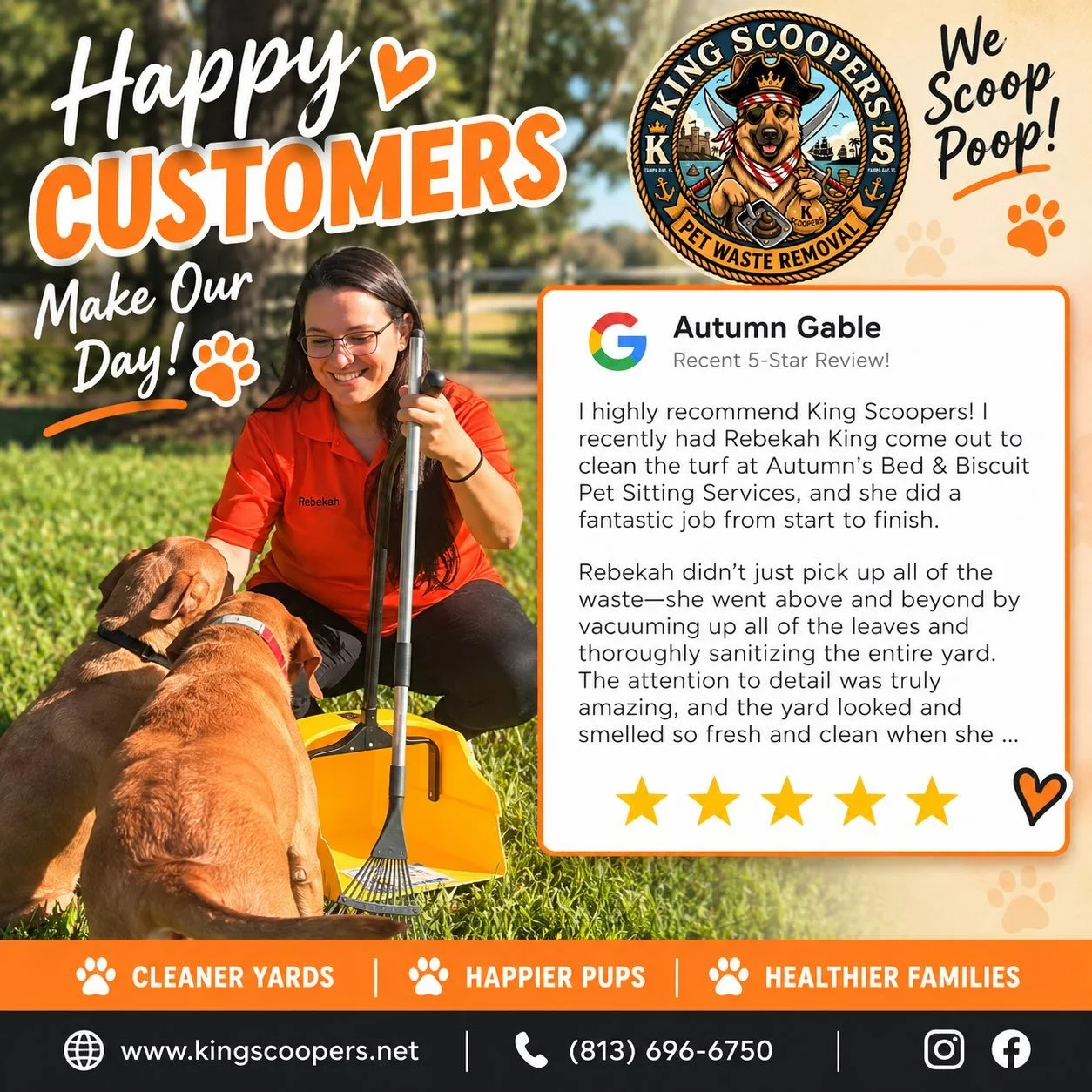 We take so much pride in making our customers&rsquo; lives easier. 🧡 Let King Scoopers go above and beyond for your family! Call or text for a FREE quote today, or visit our website www.king scoopers.net 🐶💩👑

📲 (813) 696-6750

#KingScoopers #WeS