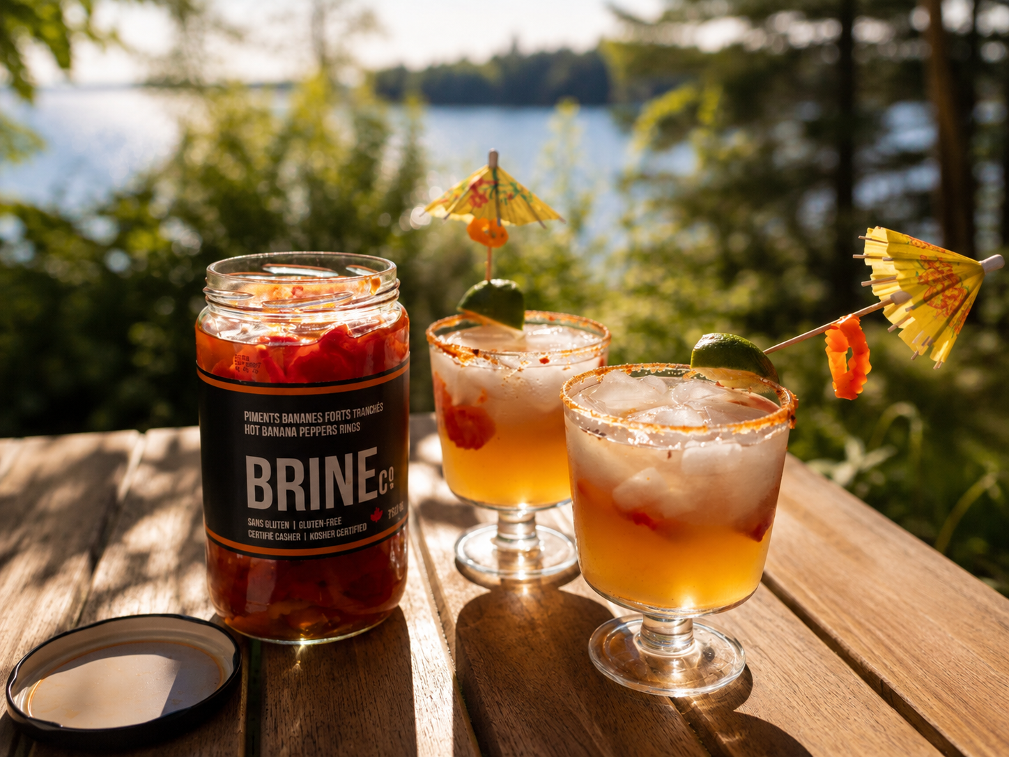 Hot Banana Pepper Margaritas made with Brine Co. banana peppers and fresh lime.