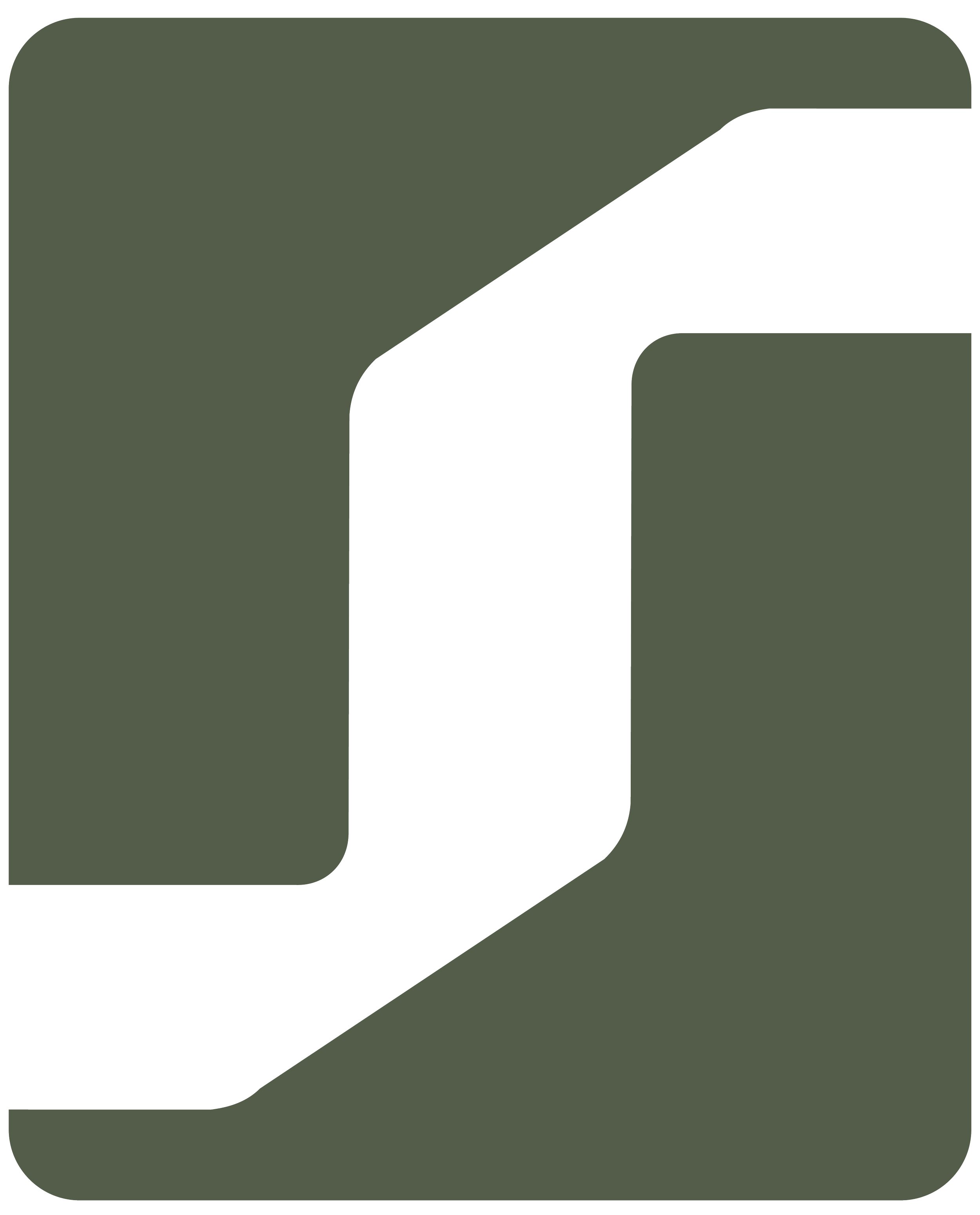 Abstract logo with stylized black and dark green shapes on a gray background.