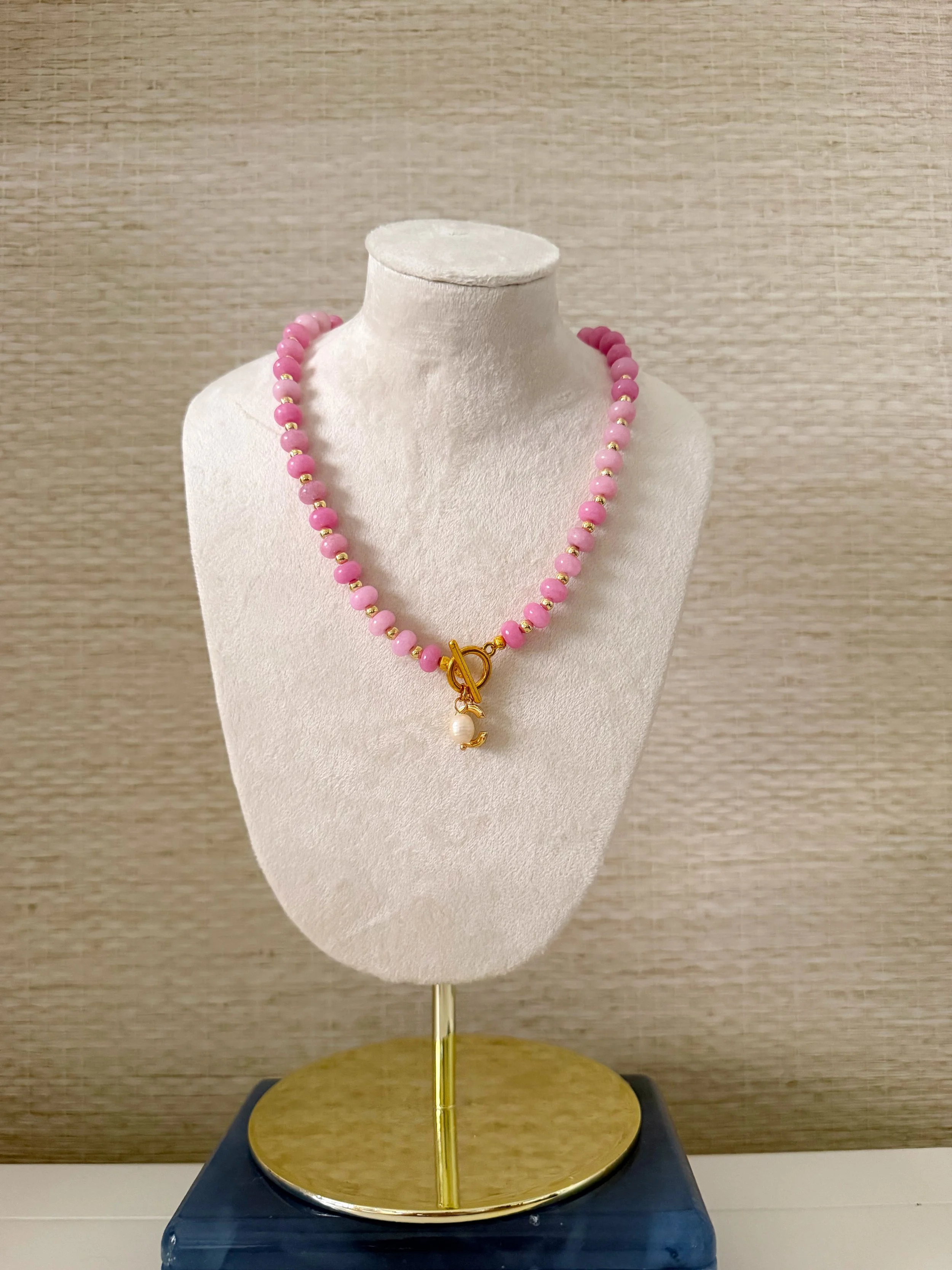 Pink Pearl Initial Necklace