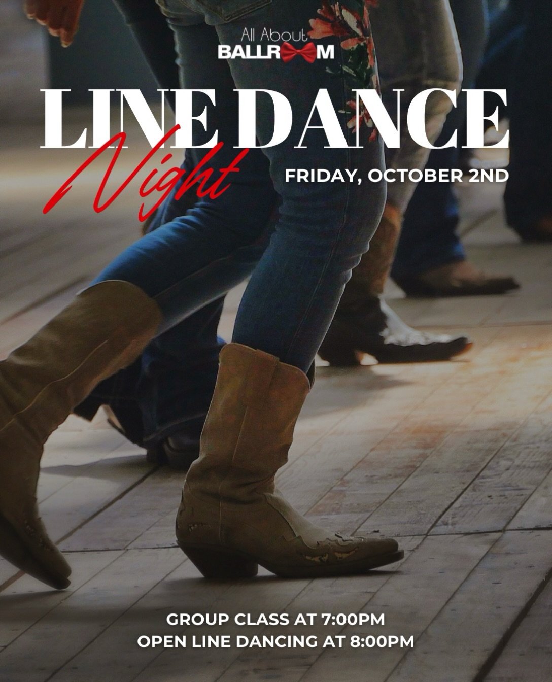 Every other Friday night, we&rsquo;re trading ballroom shoes for dancing boots. 🤠👢

Line Dance Night is back this Friday at All About Ballroom! Join Jalen &amp; Victoria at 7PM for a group class, then at 8PM the floor opens up for line dancing, cou