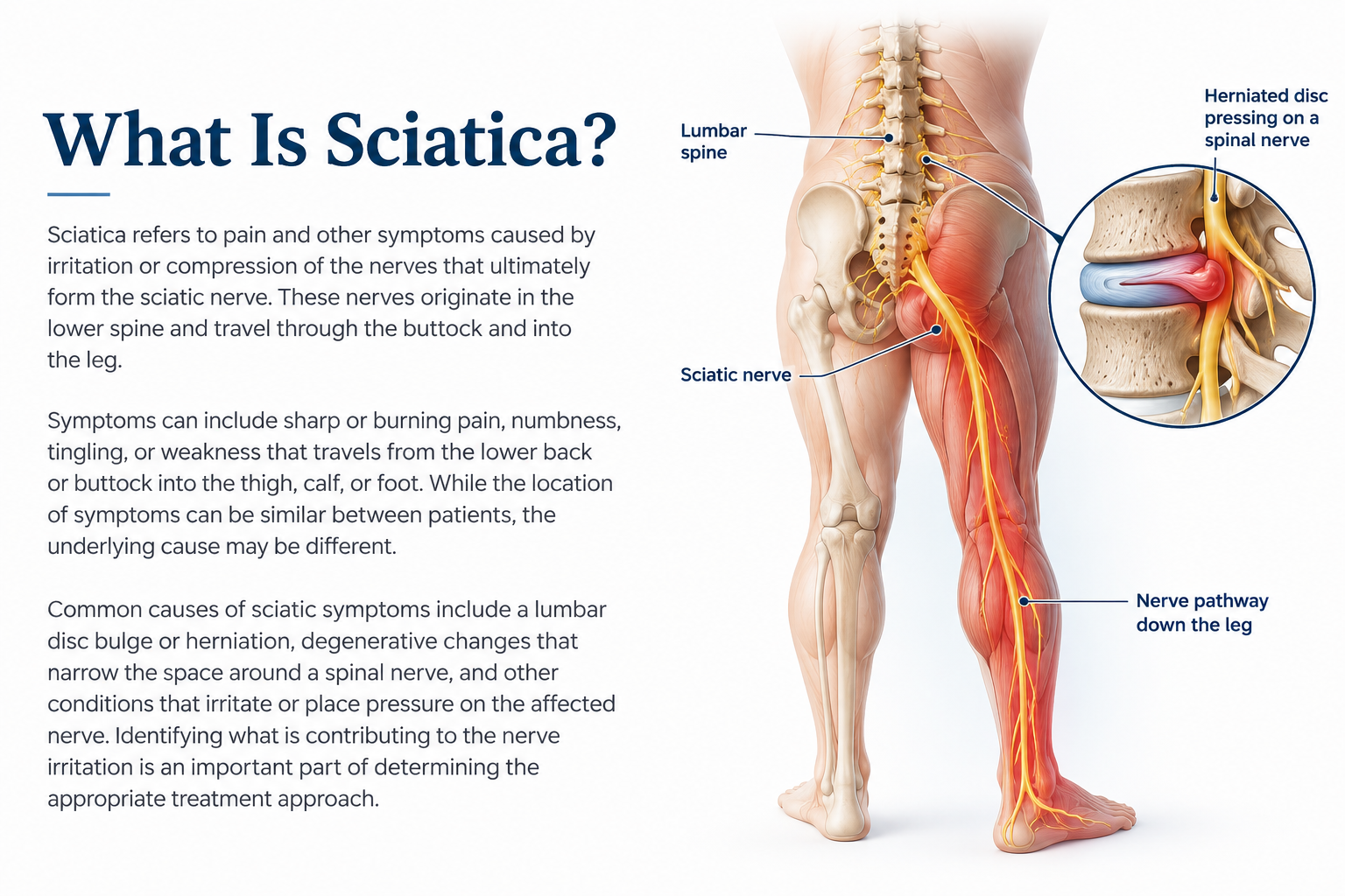 Text describing sciatica and learning about symptoms of sciatic pain