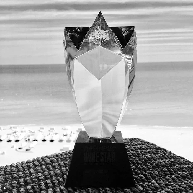 Crystal trophy overlooking the ocean.