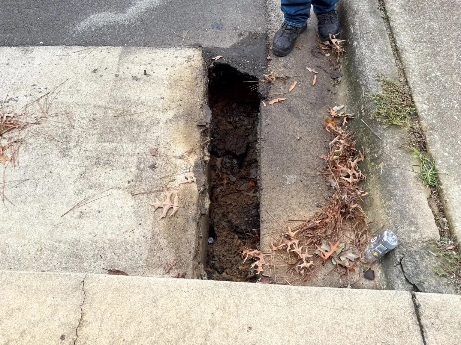 Sinkhole next to a storm drain at Carrington Middle School, Durham NC
