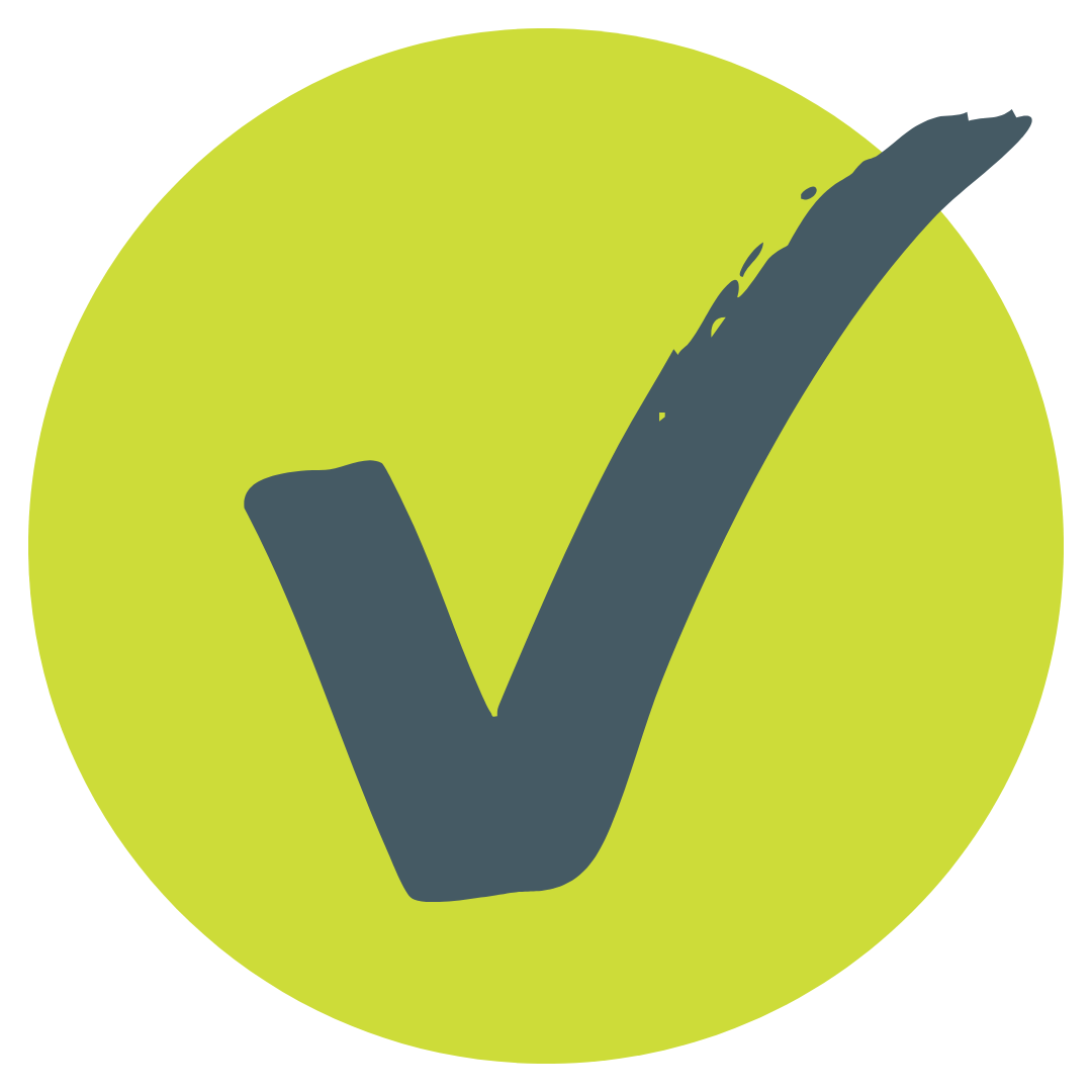 Green circle with a dark checkmark in the center.