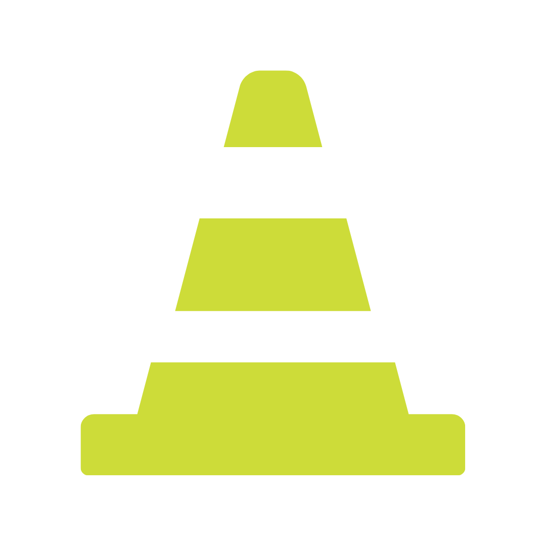 Icon of a construction cone in yellow-green color on a black background.