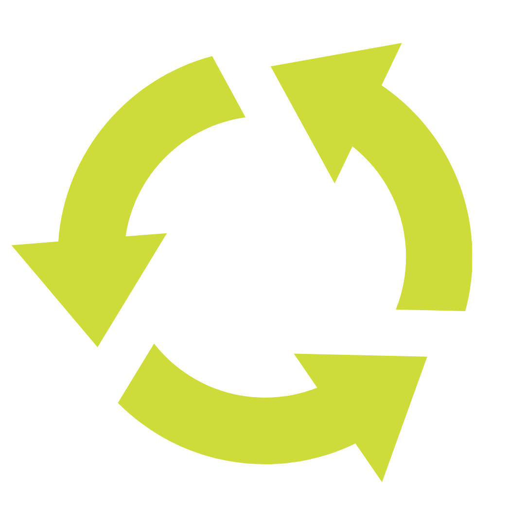 A green circular arrow recycling symbol on a black background.