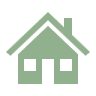 Simplified green outline of a house with a gabled roof and two windows.