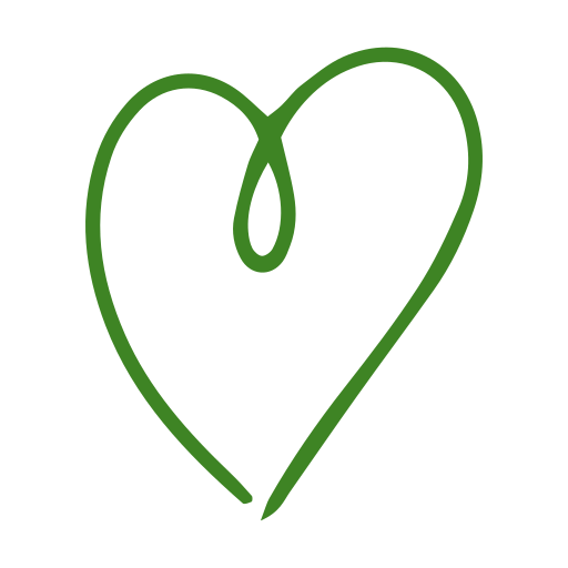 Green outline of a heart with a small loop at the top center.