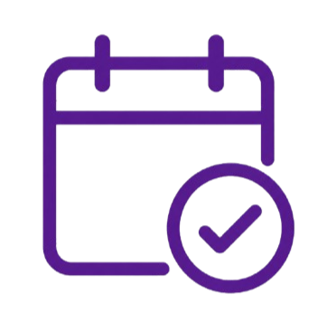 Calendar icon with a checkmark indicating an event or task is completed or confirmed.