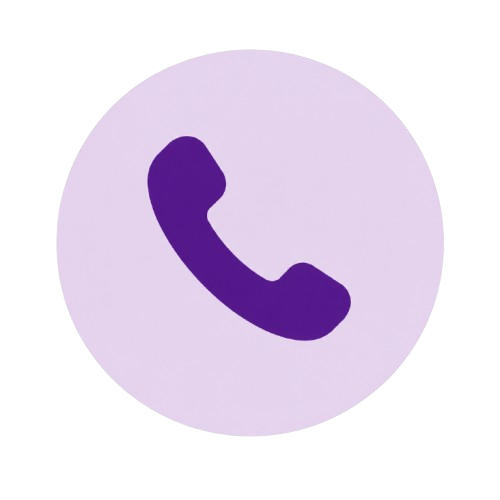 Purple phone receiver icon within a light purple circular background.