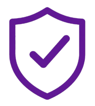 Purple shield with a checkmark inside.