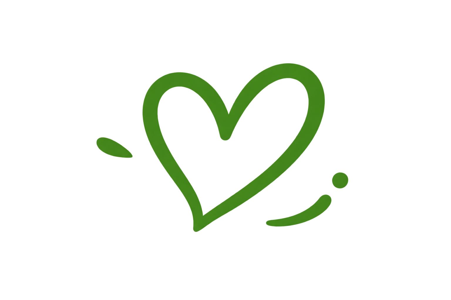 Green neon heart and dotted line outline on a black background.