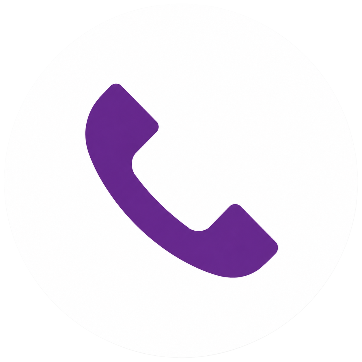 Icon of a purple telephone handset on a white circular background.